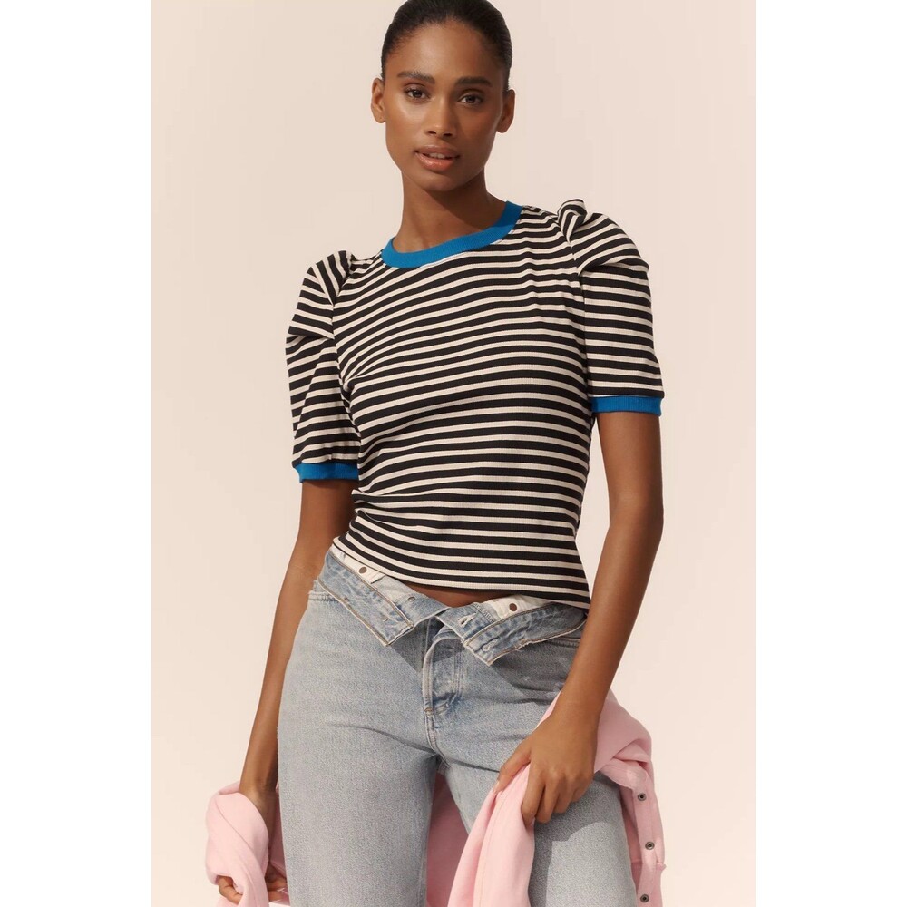 Athropologie Maeve Puff-Sleeve Striped Top